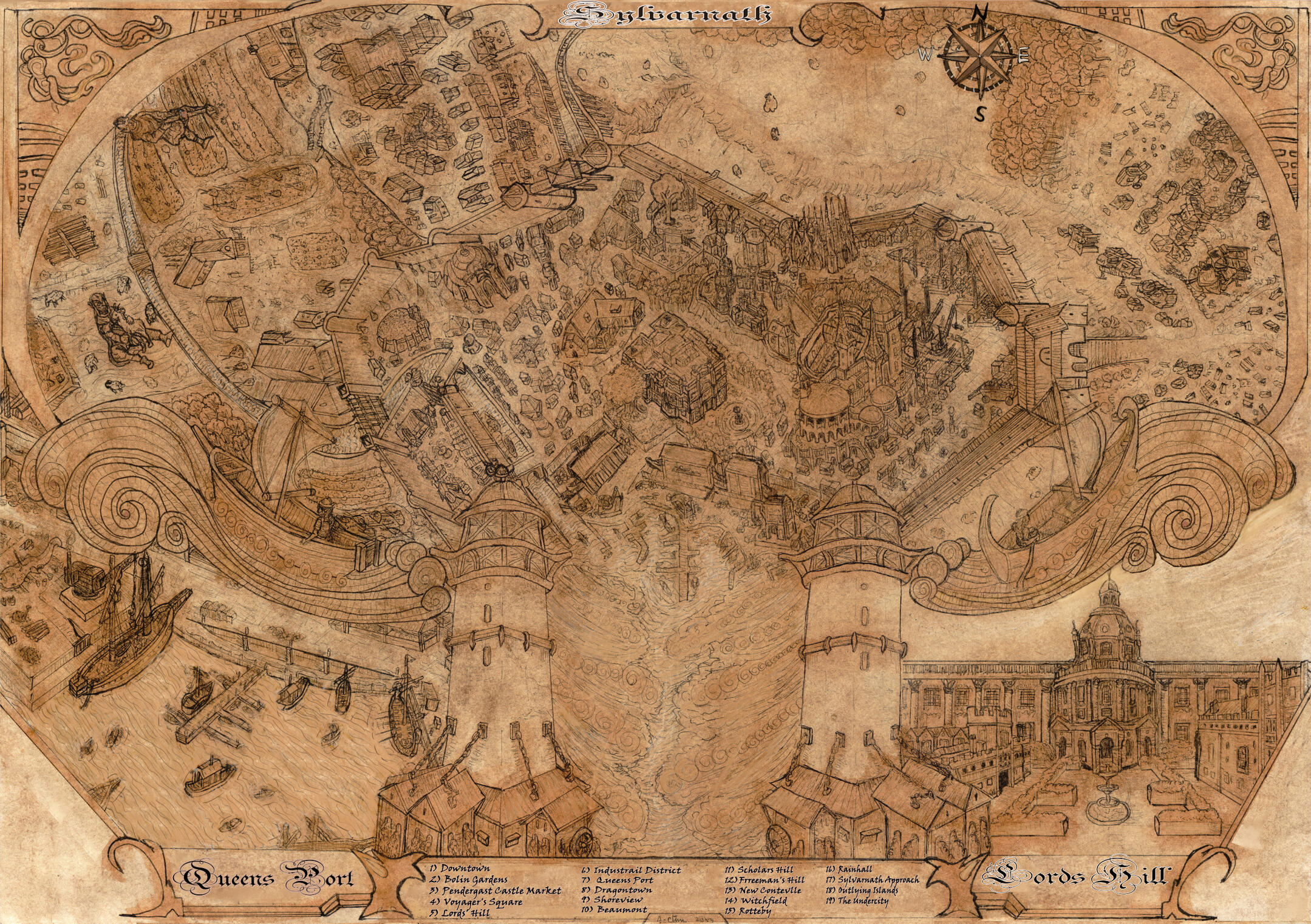 a map of sea covered by focuses of certain areas an legend marker