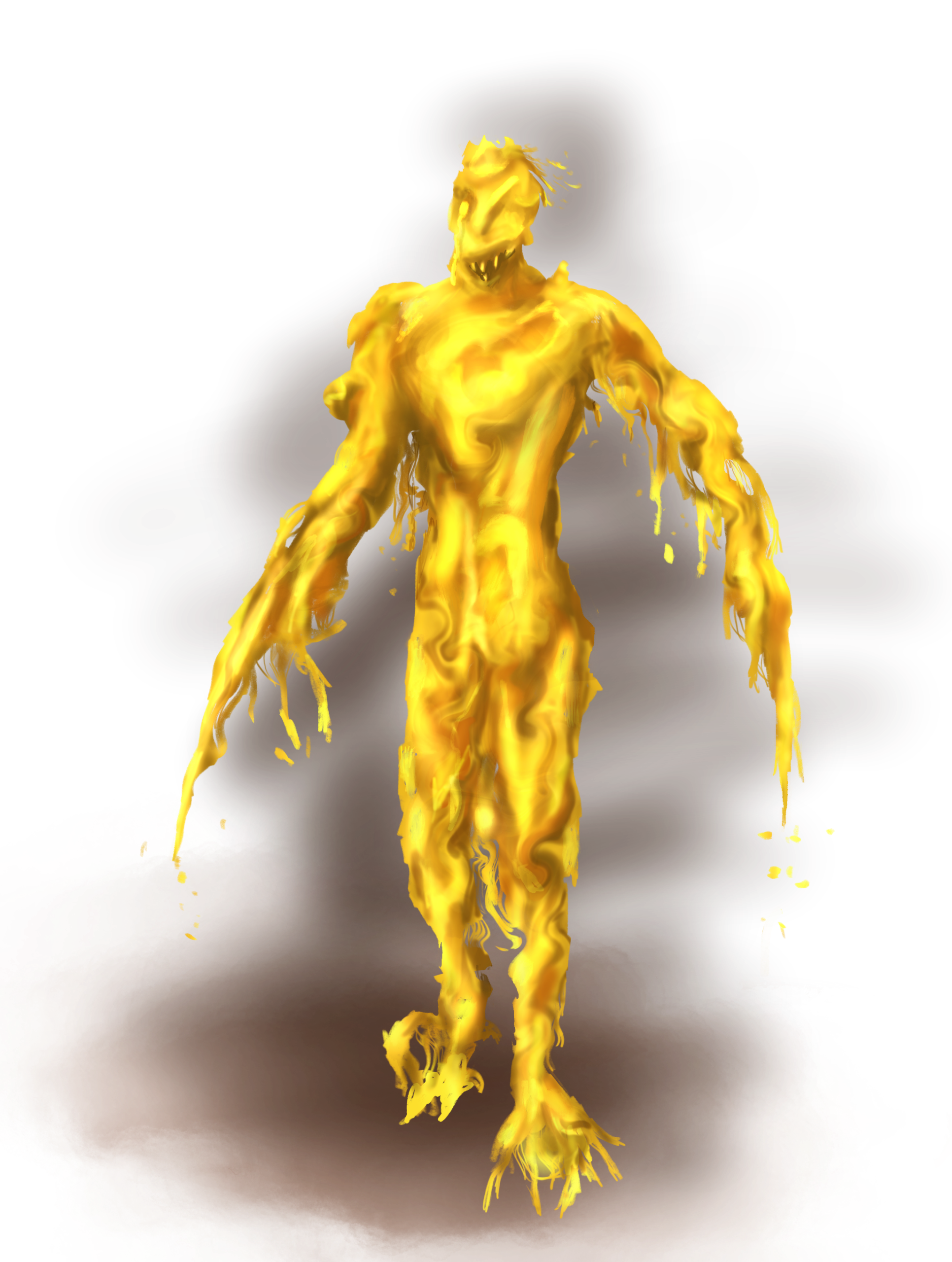 a wheelchair headed figure in purple suit cackling in fire