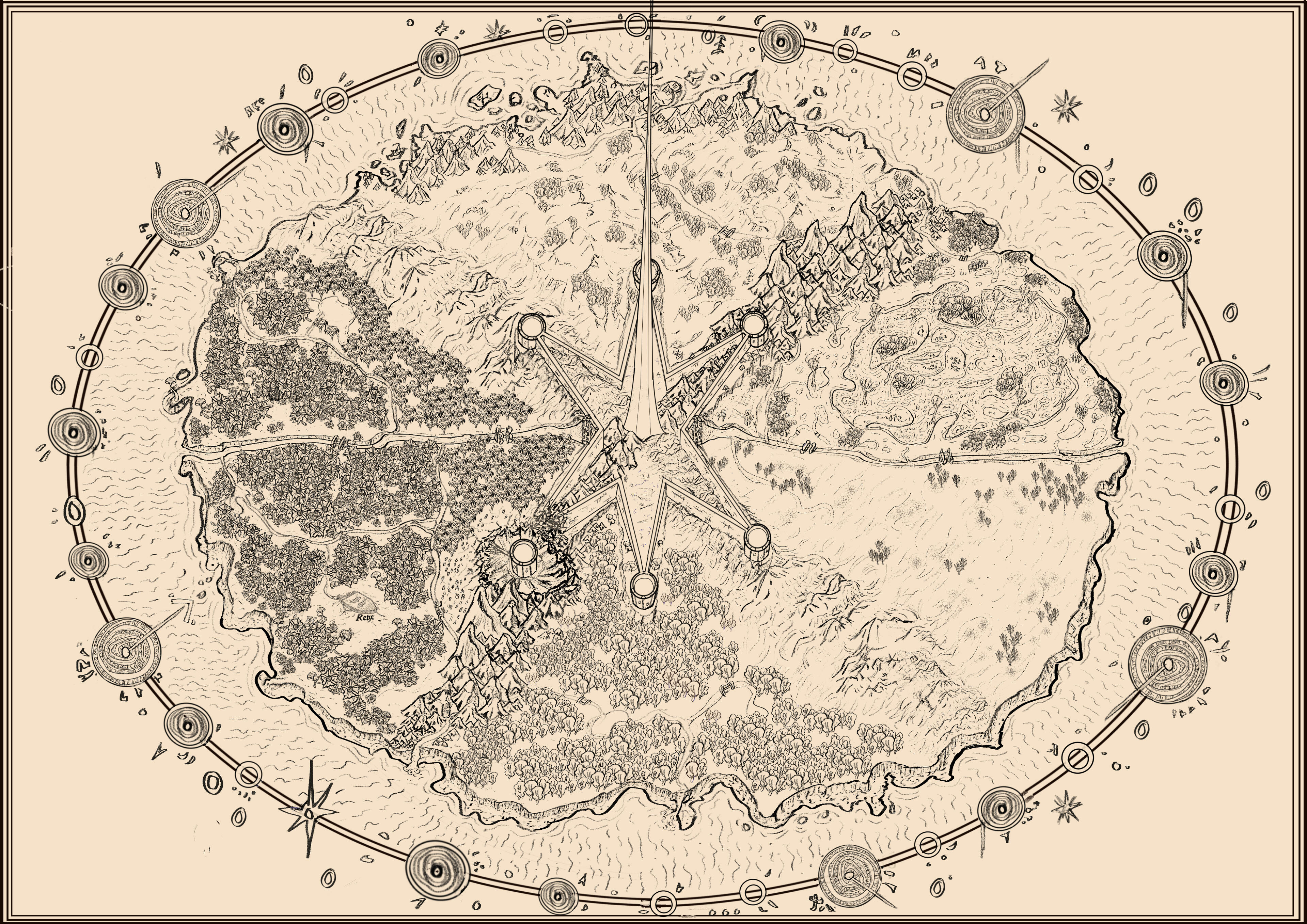 a map of sea covered by focuses of certain areas an legend marker